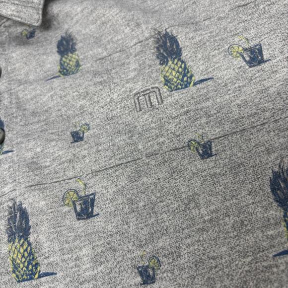 Travis Mathews Men's XL Gray Pineapple Patterned Short Sleeve Golf Polo Shirt - Picture 3 of 6